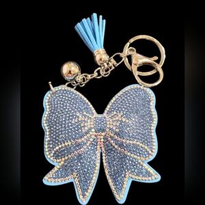 Blue Rhinestone Bow Bzg Charm Keychain
